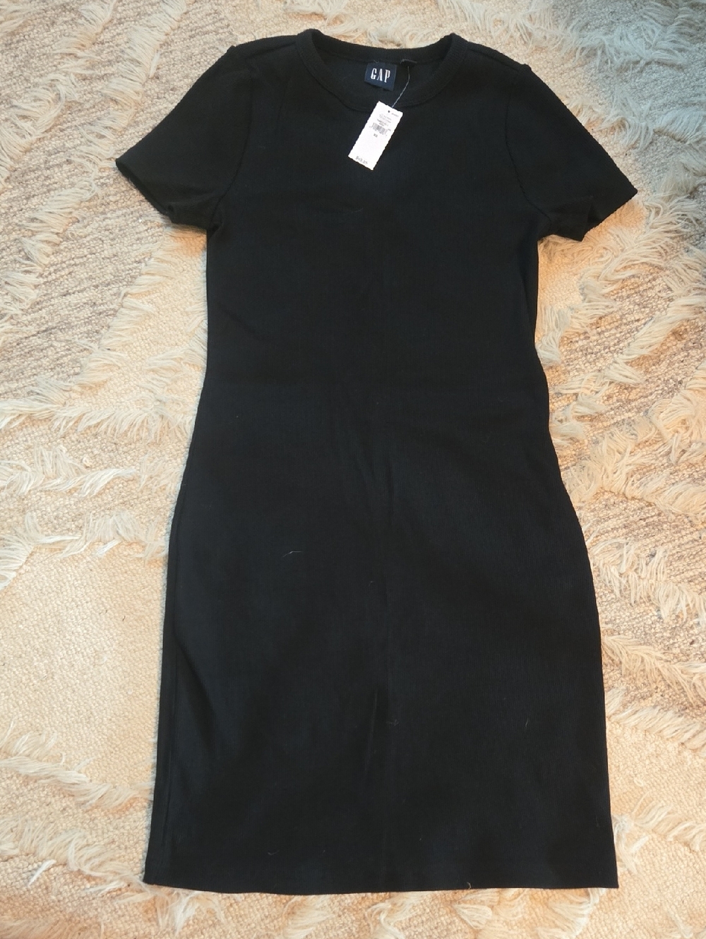 GAP Black Short Sleeve Ribbed Mini Dress